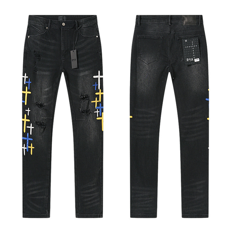 Streetwear Brand Jeans - RTA Brand Men's Slim Fit Paint